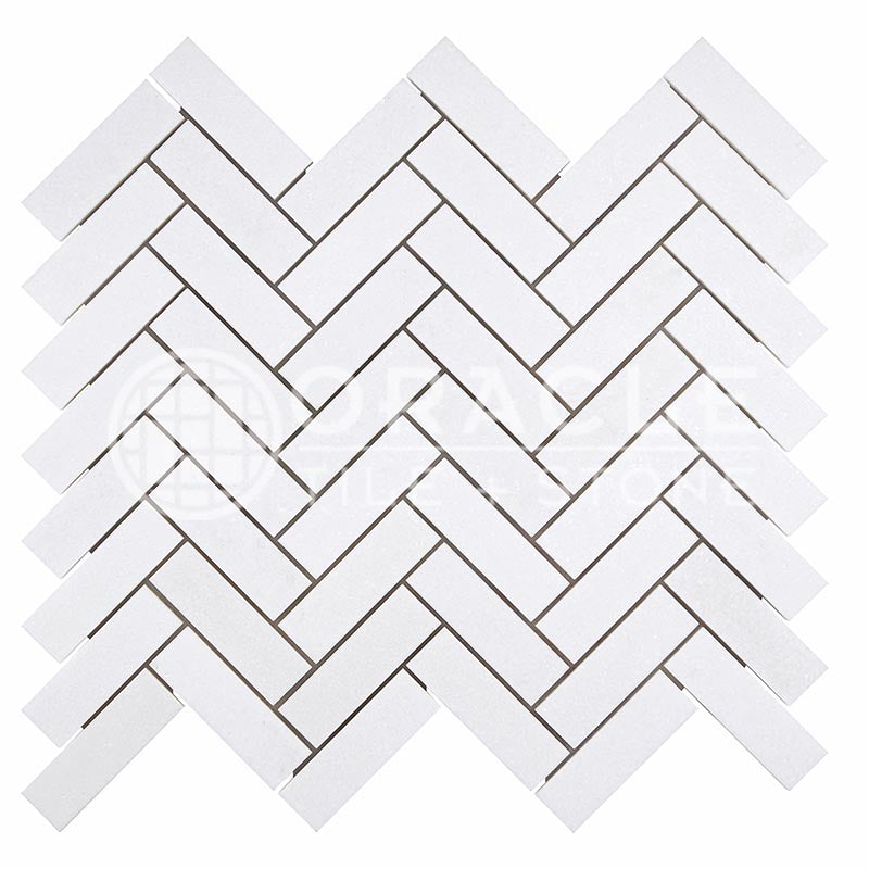 Thassos White Marble - Herringbone (1" X 3") Mosaic Tile