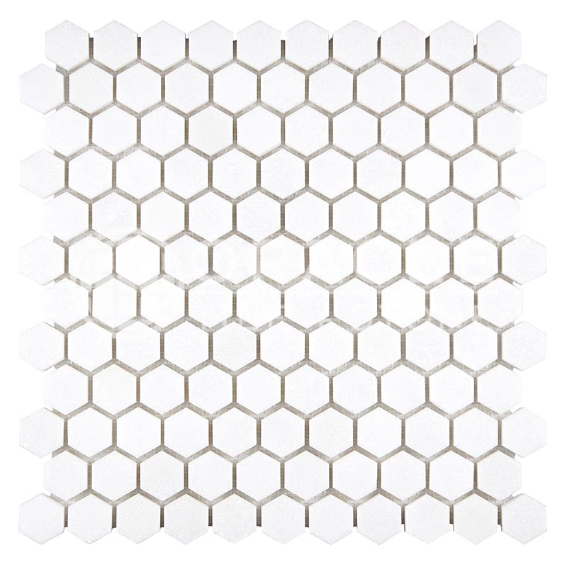 Thassos White (Greek)	Marble	1" X 1"	Hexagon Mosaic