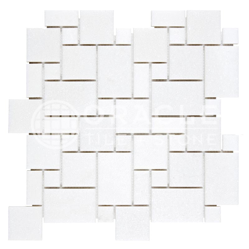 Thassos White Marble - Mini-Versailles Pattern Mosaic Tile