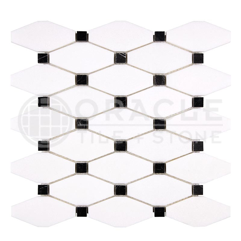 Thassos White (Greek)	Marble	-	Octave (Long Octagon) Mosaic (w/ Black)
