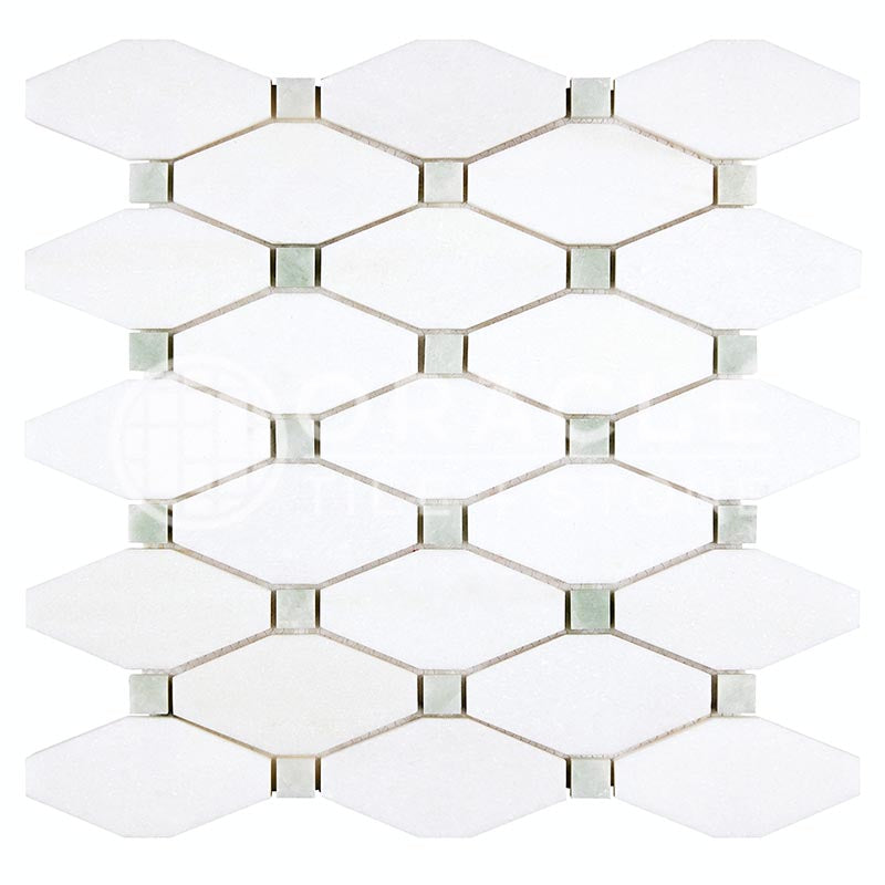 Thassos White (Greek)	Marble	-	Octave (Long Octagon) Mosaic (w/ Ming Green)