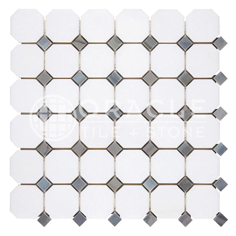 Thassos White (Greek)	Marble	-	Octagon Mosaic (w/ Blue-Gray)