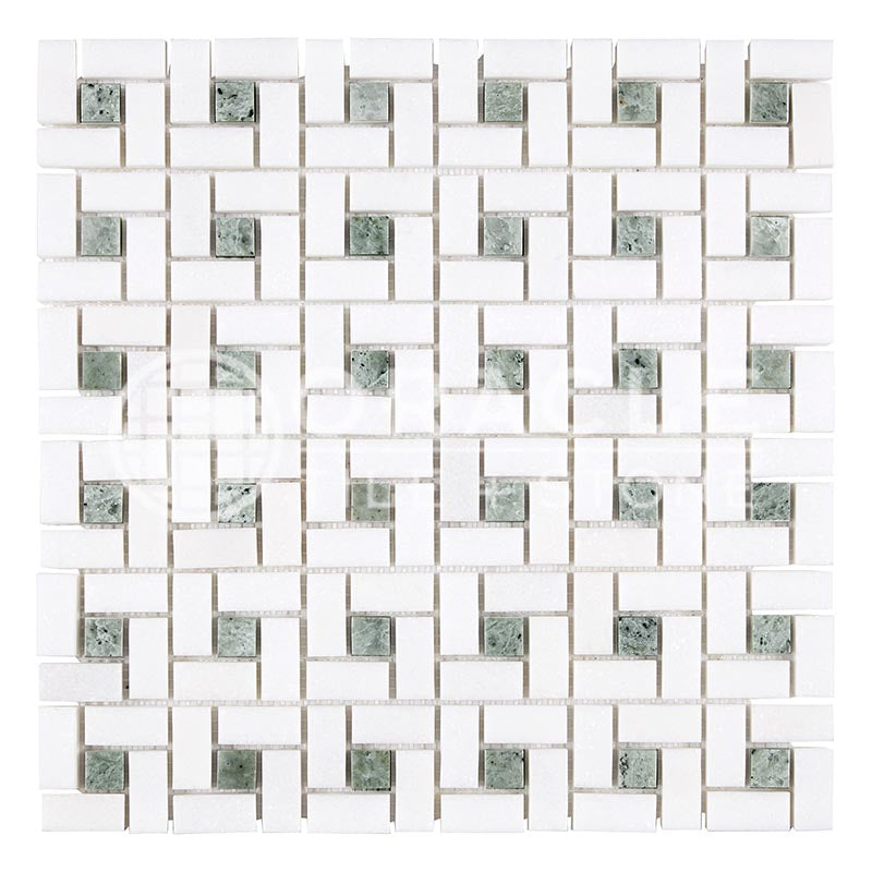 Thassos White (Greek)	Marble	-	Pinwheel Mosaic (w/ Ming Green)