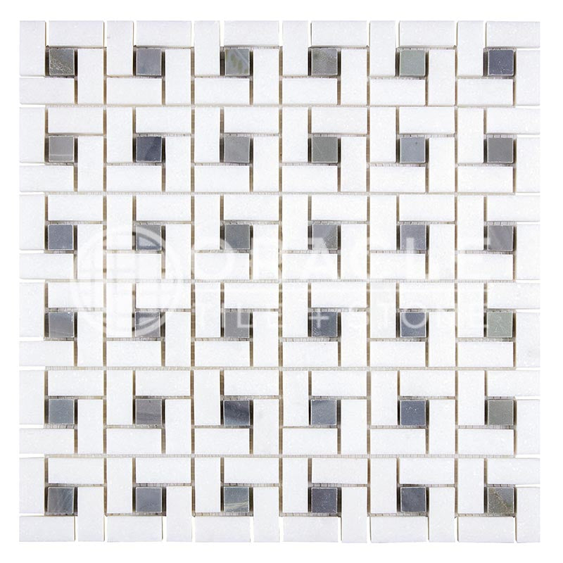 Thassos White (Greek)	Marble	-	Pinwheel Mosaic (w/ Blue-Gray)