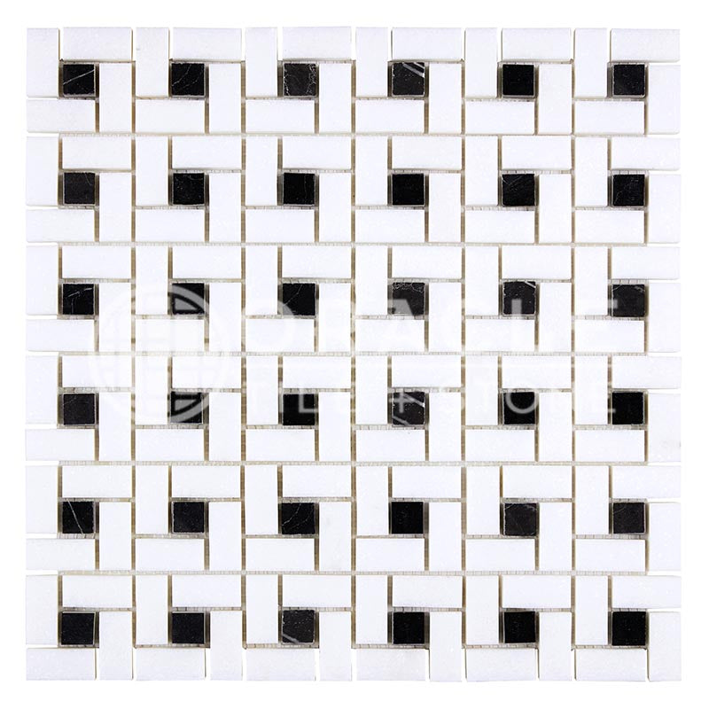 Thassos White (Greek)	Marble	-	Pinwheel Mosaic  (w/ Black)	Polished