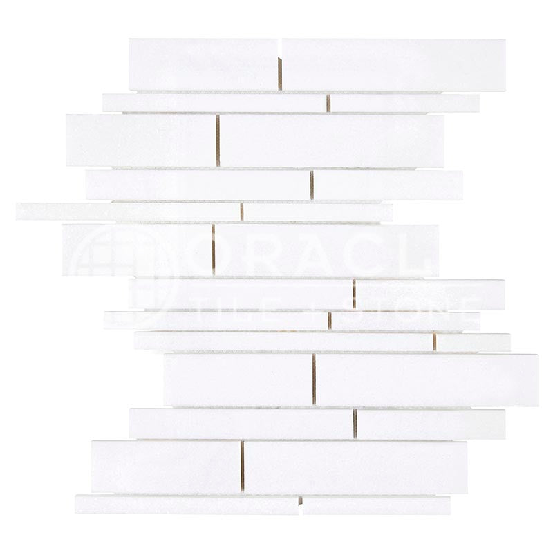 Thassos White Marble - Random-Strip (Manhattan) Mosaic Tile