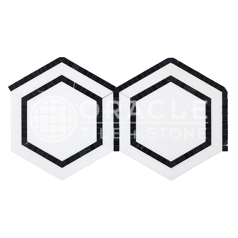 Thassos White (Greek)	Marble	5" X 5"	Hexagon Combination Mosaic (w/ Black)