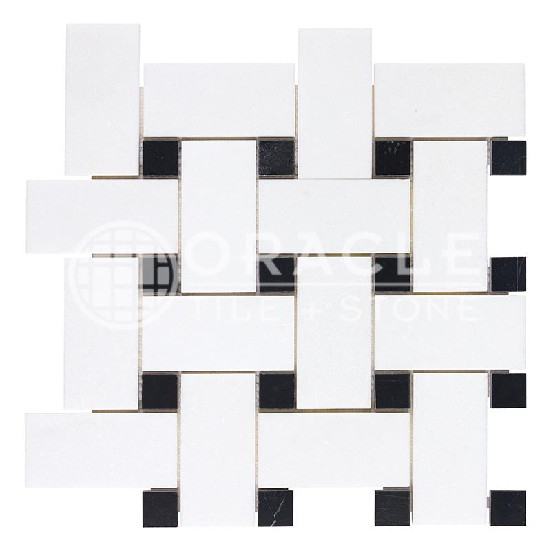 Thassos White (Greek)	Marble	-	Basketweave Mosaic (w/ Black) - (LARGE)