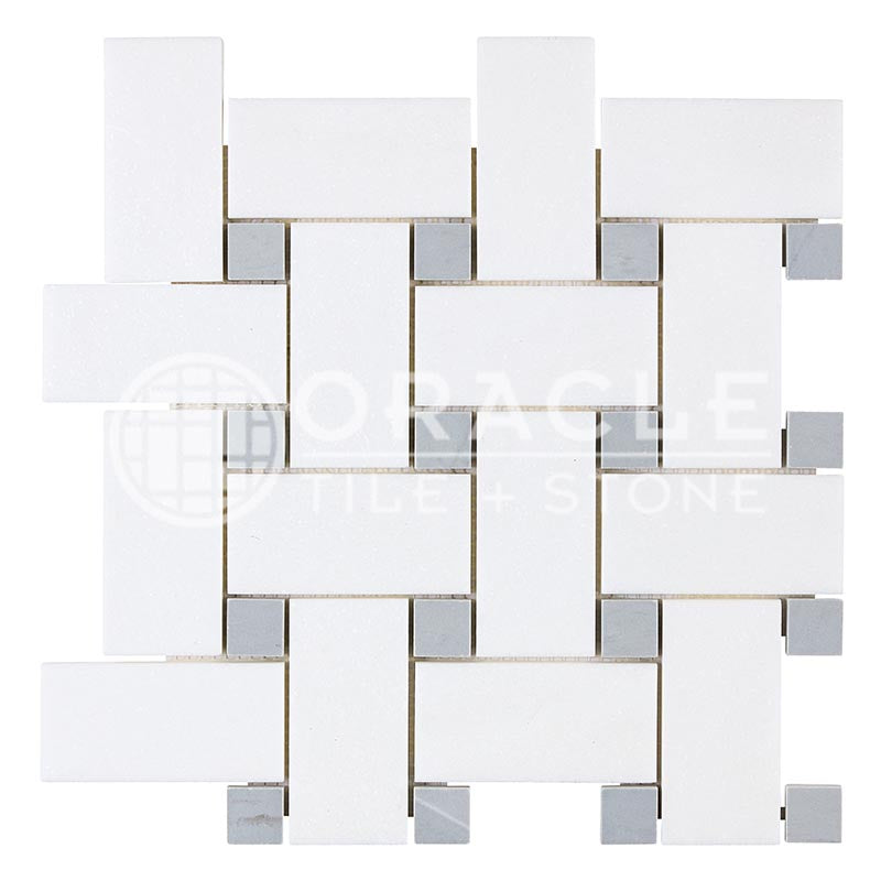Thassos White (Greek)	Marble	-	Basketweave Mosaic (w/ Ming-Green) - (LARGE)