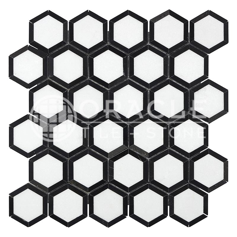 Thassos White (Greek)	Marble	2" X 2"	Vortex Hexagon (w/ Black)