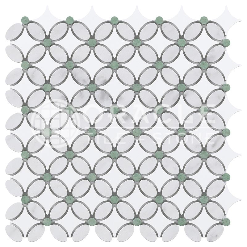 Thassos White (Greek)	Marble	-	"Florida Flower  Mosaic (Thassos + White Carrara (Oval) + Ming Green (Dots))"