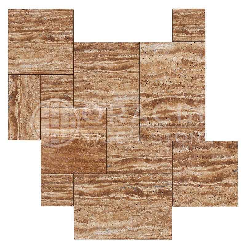 Noce Exotic (VEIN-Cut) Travertine - Versailles Pattern Field Tile