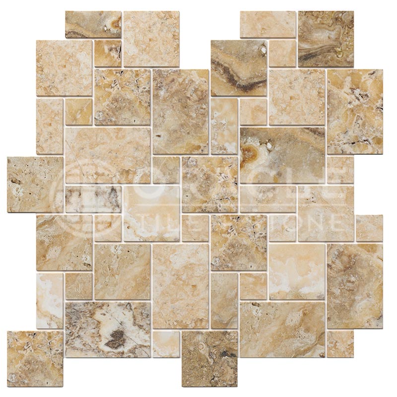 Antico Onyx Travertine - Mini-Versailles Pattern (Micro-Pattern) Mosaic Tile