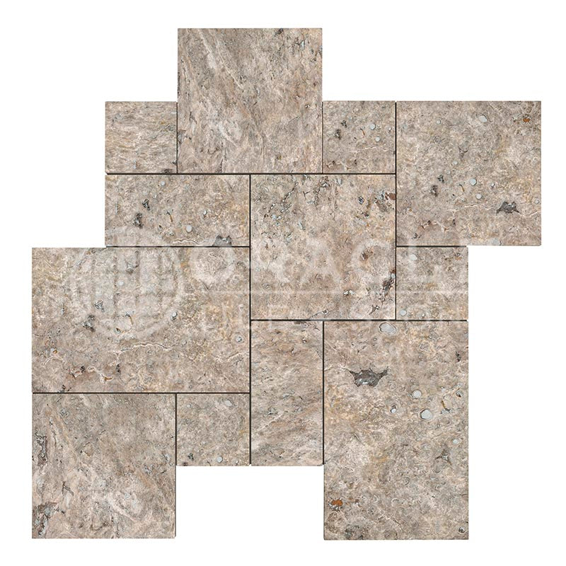Silver Travertine - Versailles / French Pattern Field Tile - (8 sq. ft. / bundle)