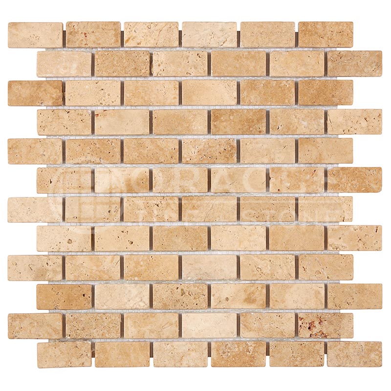 Walnut Travertine - 1" X 2" Brick Mosaic Tile