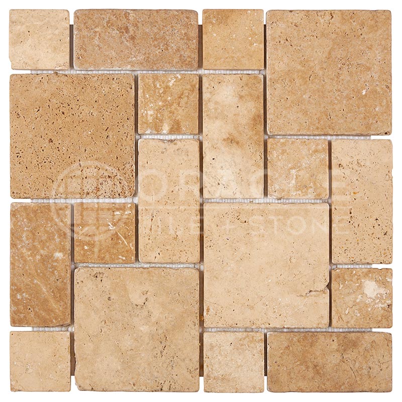 Walnut Travertine - 3-pcs. Mini Pattern Mosaic Tile