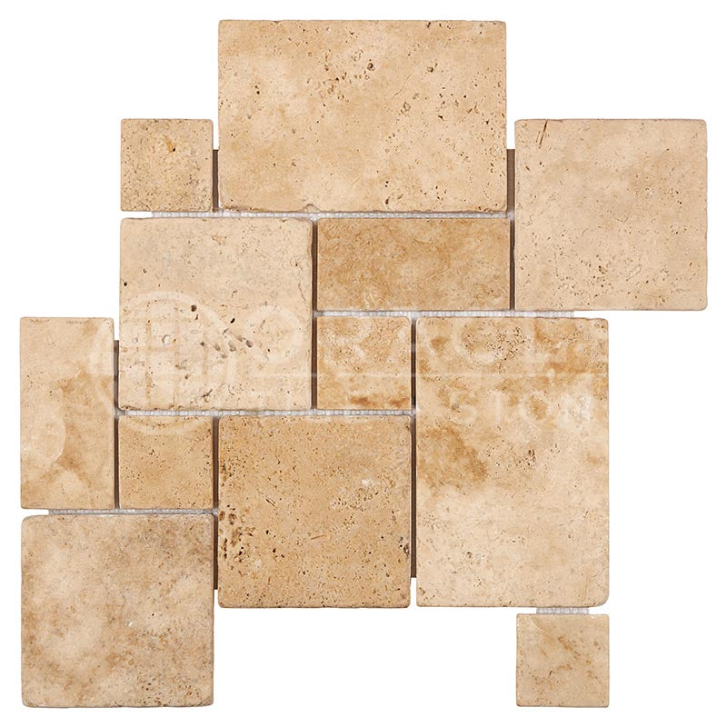 Walnut Travertine -  OPUS Pattern (4-Pcs.) Interlocking Mosaic Tile