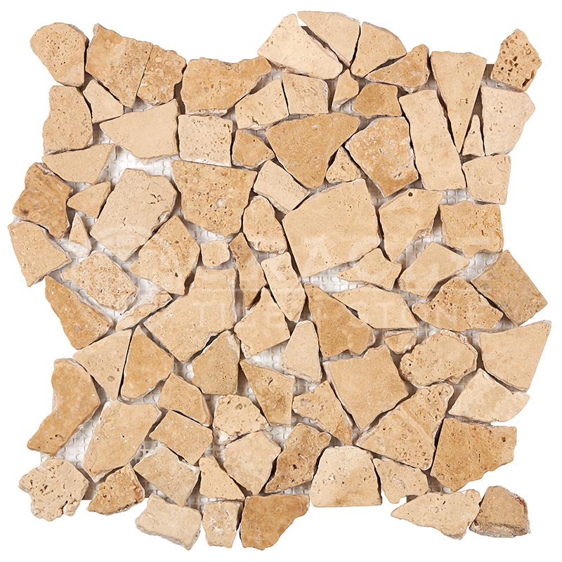 Walnut Travertine - Flat-Pebble / Paledian Mosaic Tile
