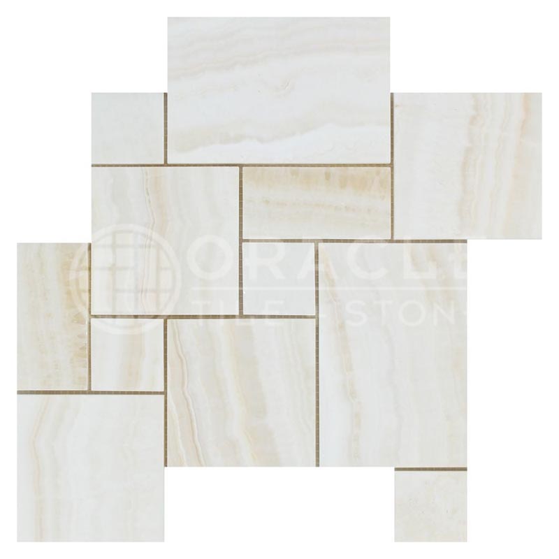 Vanilla Onyx (Bianco Fantastico) - VEIN-CUT - OPUS Pattern Mosaic Tile