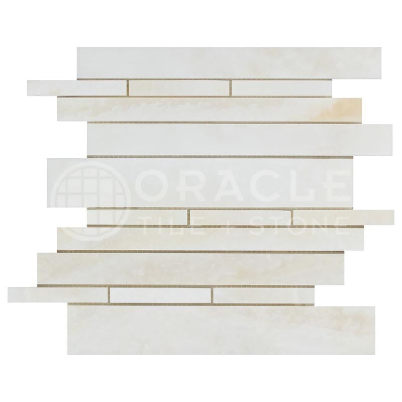 Vanilla Onyx (Bianco Fantastico) - Random-Strip (Manhattan) Mosaic Tile