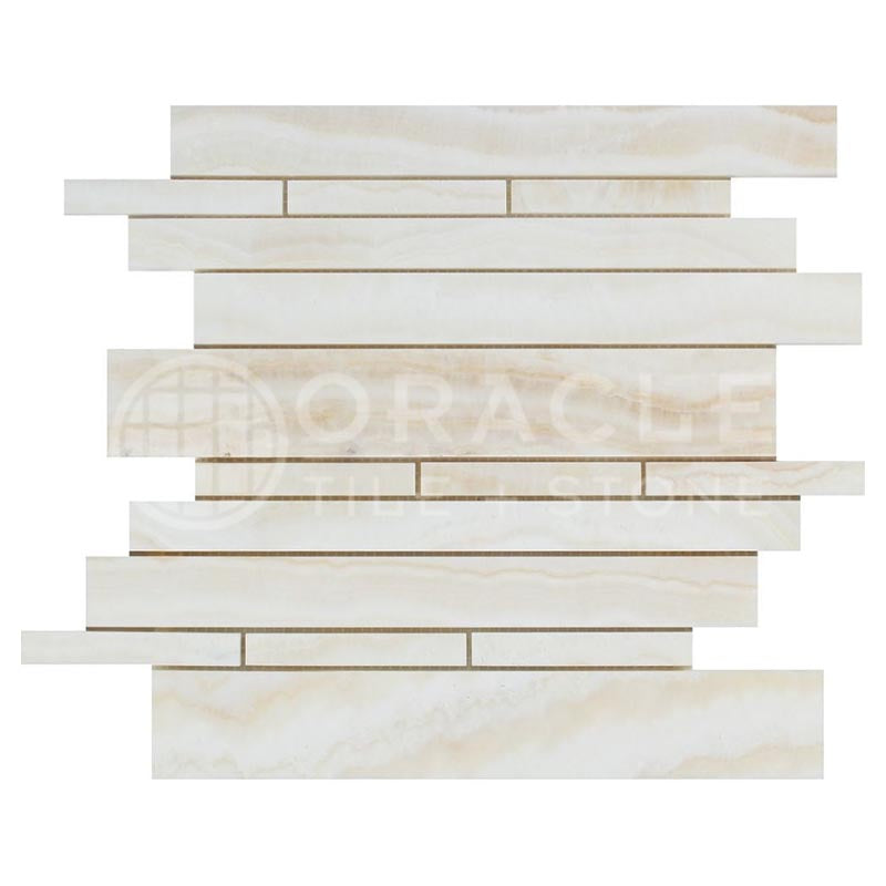 White (Bianco / Vanilla) Onyx	-	Random-Strip (Manhattan) Mosaic (Vein-cut)