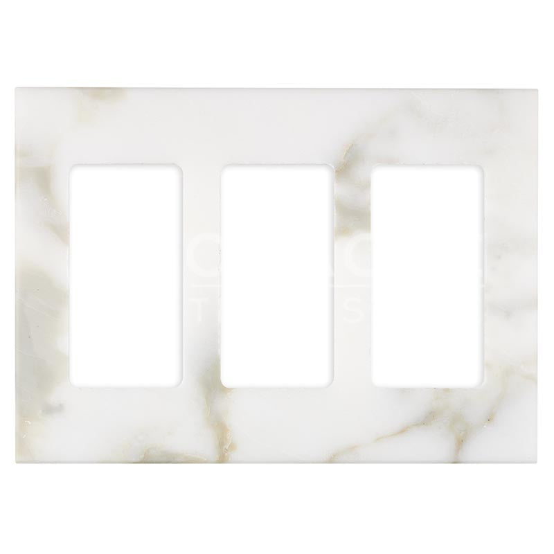 Italian Calacatta Gold Marble - Triple Rocker Switch Plate Cover with Screw