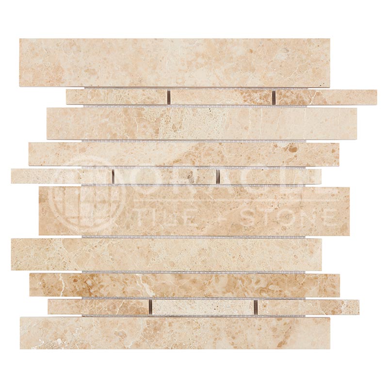 Cappuccino Marble - Random-Strip (Manhattan) Mosaic Tile
