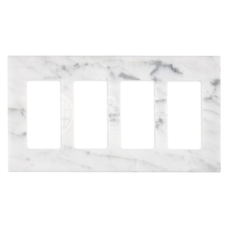 Italian Carrara White Marble - Quadruple Rocker Switch Plate Cover