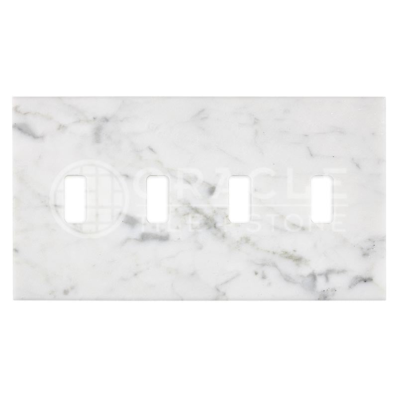 Italian Carrara White Marble - Quadruple Toggle Switch Plate Cover