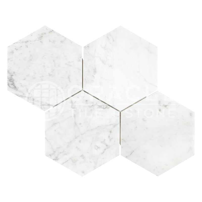 Italian Carrara White Marble - 6" Hexagonal Mosaic Tile