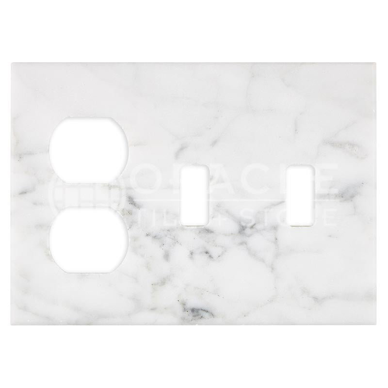 Italian Carrara White Marble - Double Toggle Duplex Switch Plate Cover