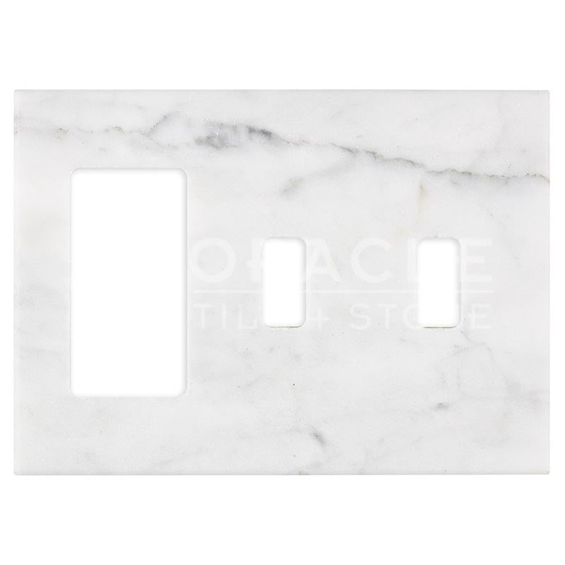 Italian Carrara White Marble - Double Toggle Rocker Switch Plate Cover