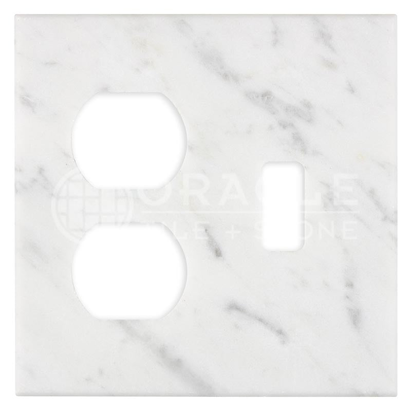 Italian Carrara White Marble - Toggle Duplex Switch Plate Cover with Screw