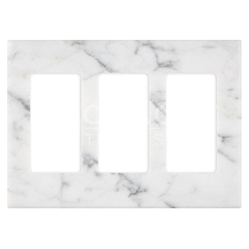 Italian Carrara White Marble - Triple Rocker Switch Plate Cover with Screw
