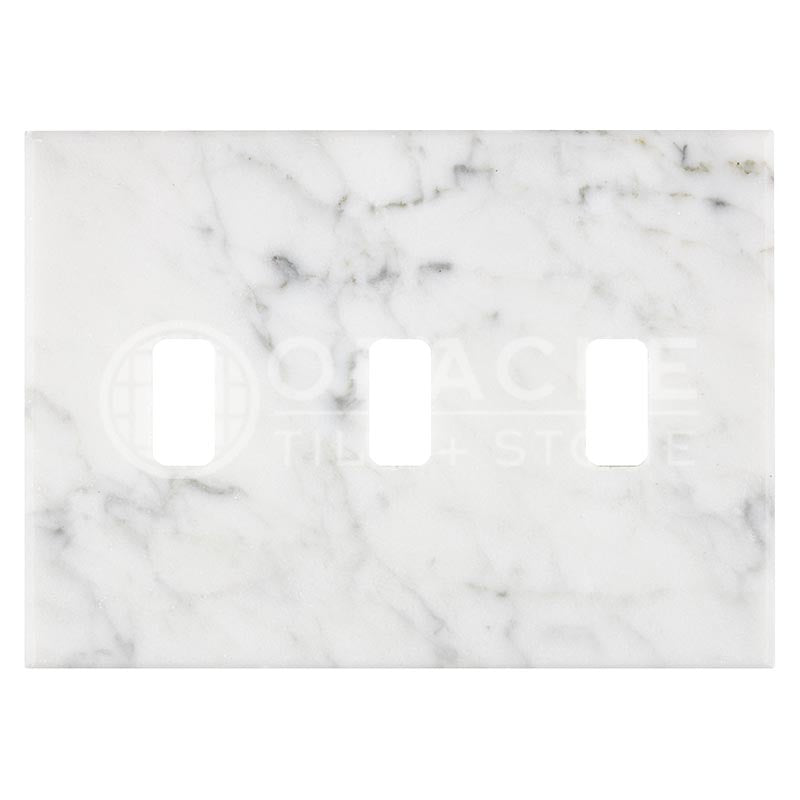 Italian Carrara White Marble - Triple Toggle Switch Plate Cover with Screw