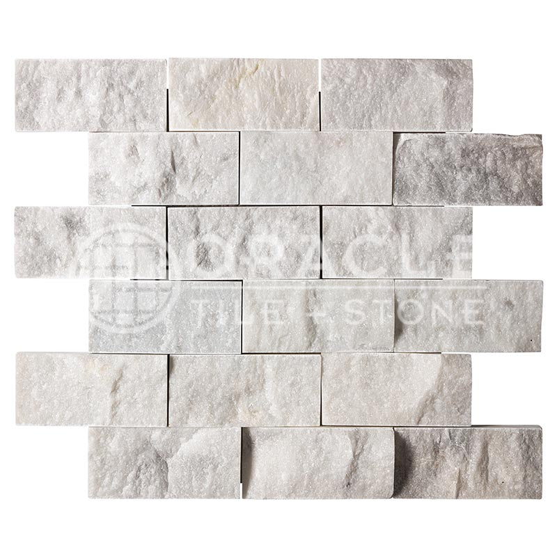 Carrara White (Bianco Carrara / Italian) Marble	2" X 4"	Brick Mosaic	Split-faced