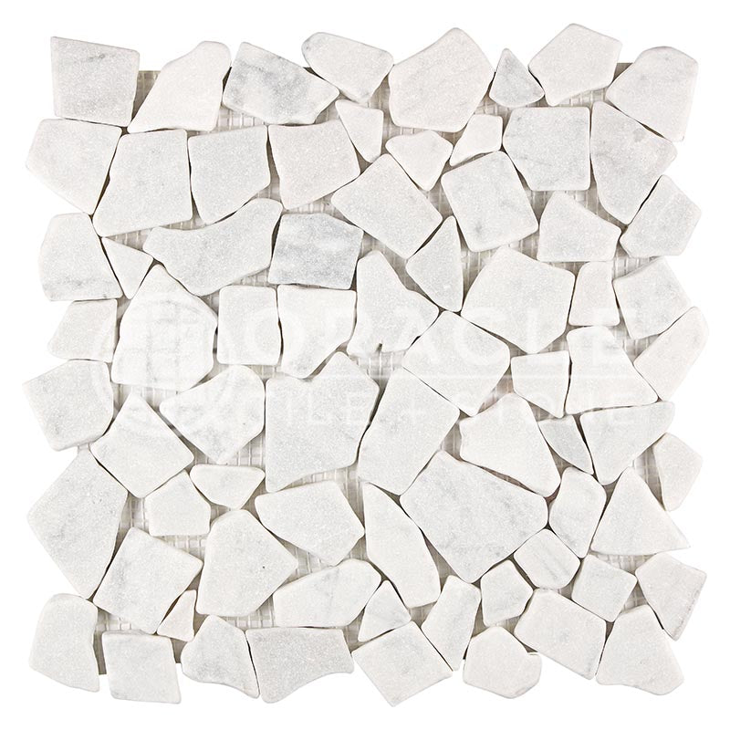 Carrara White (Bianco Carrara / Italian) Marble	-	Flat Pebble / Paledian (Random Broken) Mosaic	Tumbled