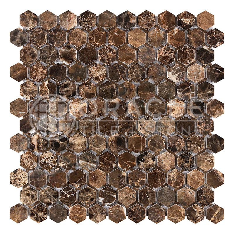 Emperador Dark Marble - 1" Hexagonal Mosaic Tile