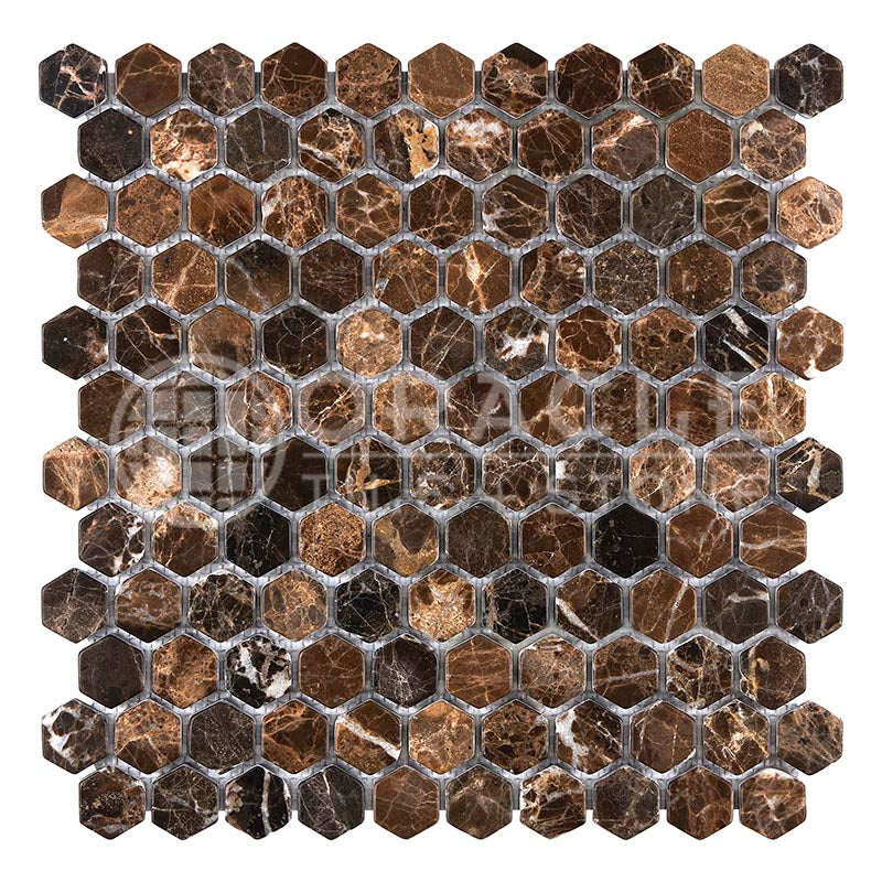 Emperador Dark Marble - 1" Hexagonal Mosaic Tile