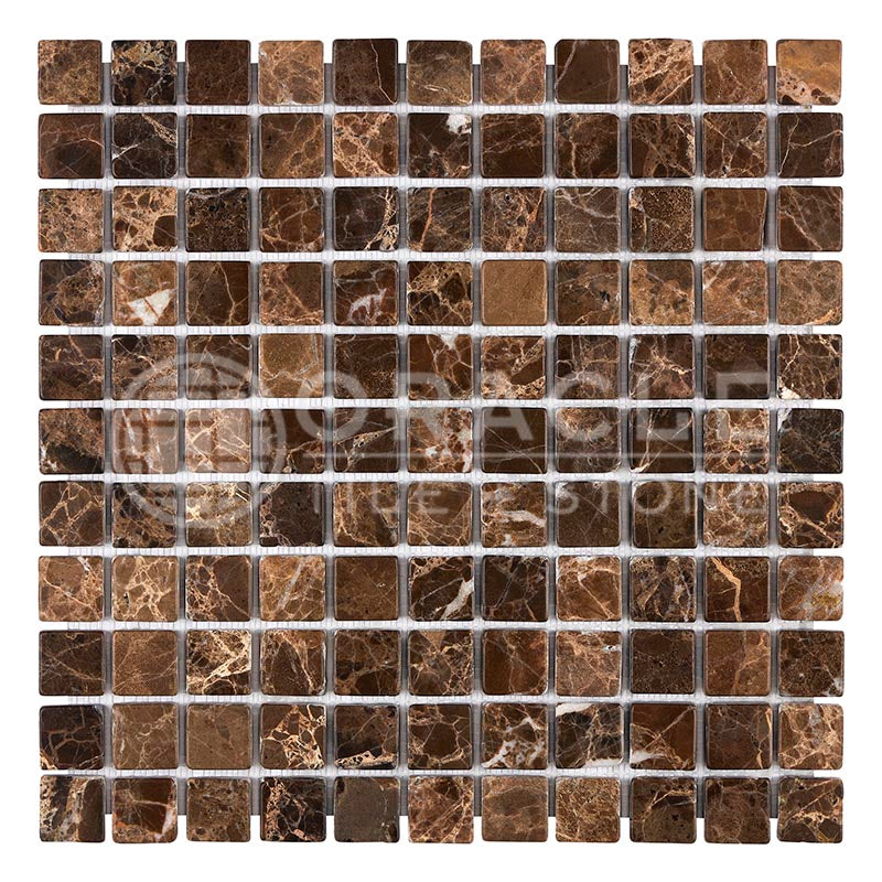 Emperador Dark Marble - 1" X 1" Mosaic Tile