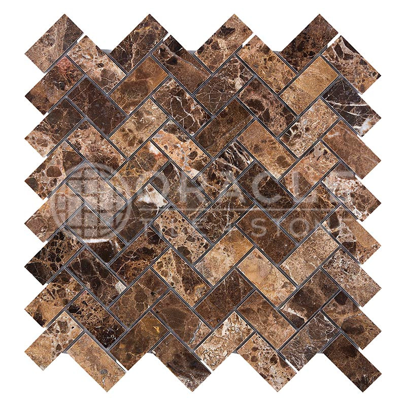 Emperador Dark Marble - Herringbone (1" X 2") Mosaic Tile