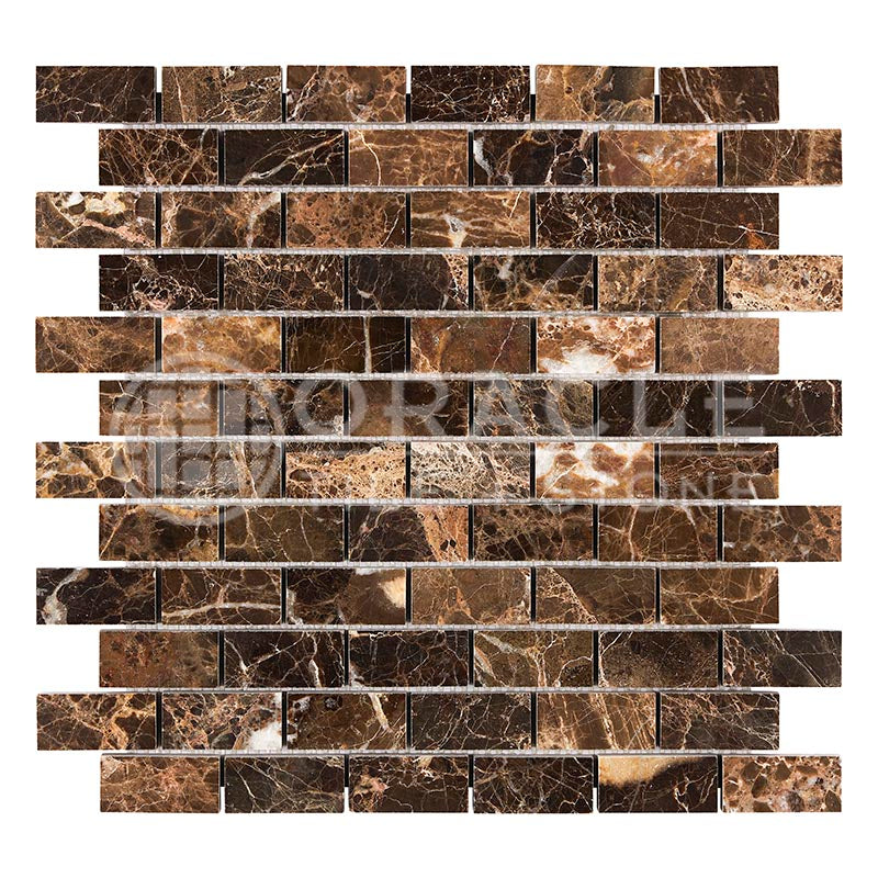 Emperador Dark Marble - 1" X 2" Brick Mosaic Tile