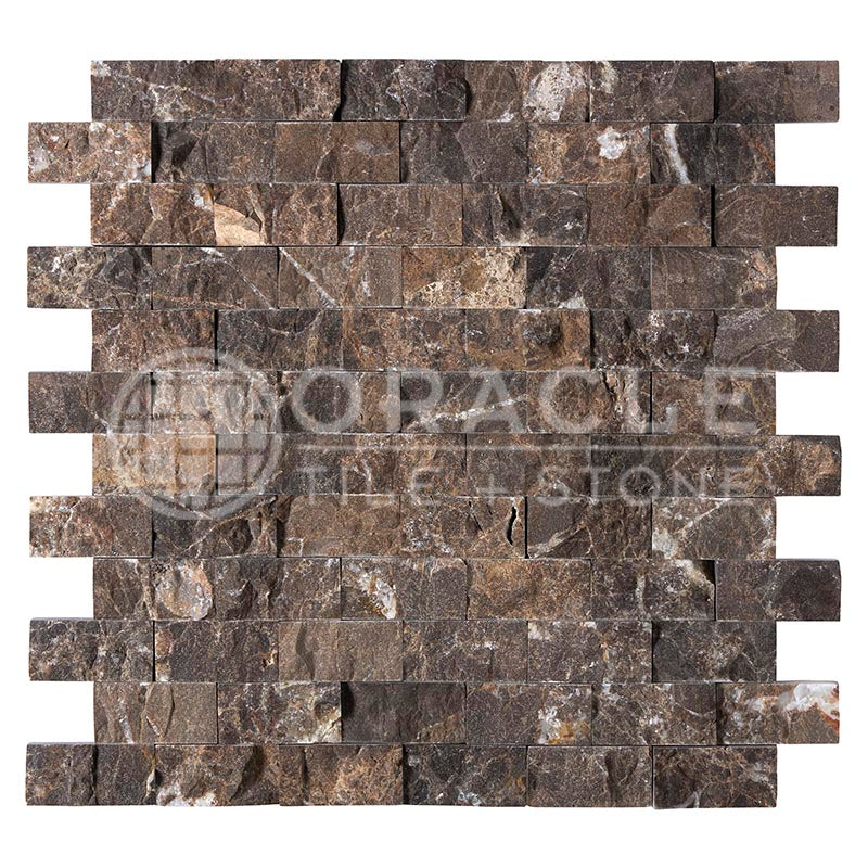 Emperador Dark Marble - 1" X 2" Brick Mosaic Tile