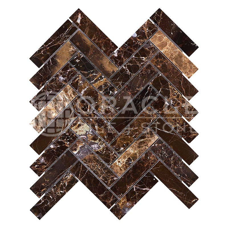 Emperador Dark Marble - Herringbone (1" X 4") Mosaic Tile