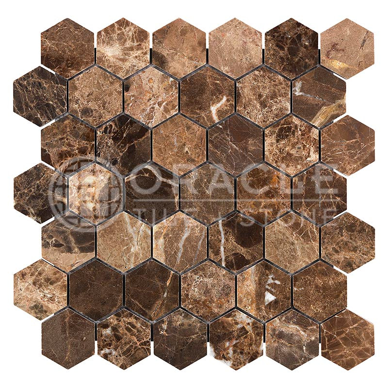 Emperador Dark Marble - 2" Hexagonal Mosaic Tile