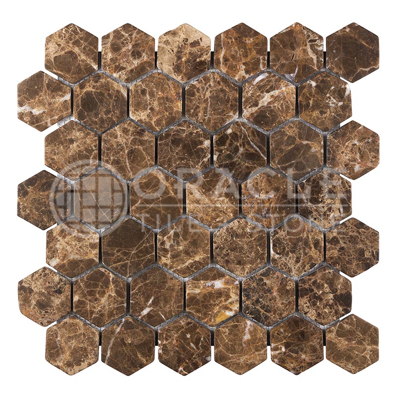 Emperador Dark Marble - 2" Hexagonal Mosaic Tile