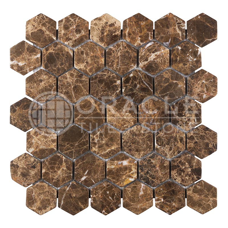 Emperador Dark (Spanish)	Marble	2" X 2"	Hexagon Mosaic	Tumbled