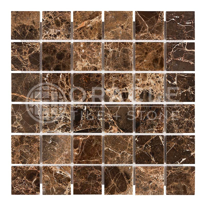 Emperador Dark Marble - 2" X 2" Mosaic Tile