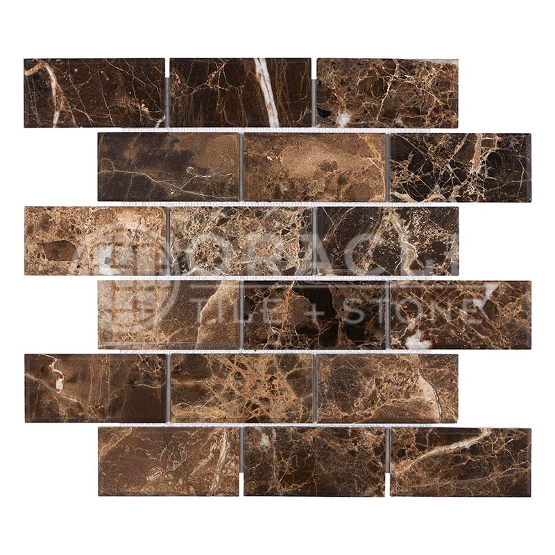 Emperador Dark Marble - 2" X 4" Brick Mosaic Tile