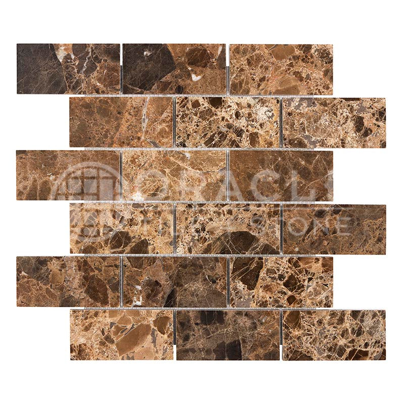 Emperador Dark Marble - 2" X 4" Brick Mosaic Tile